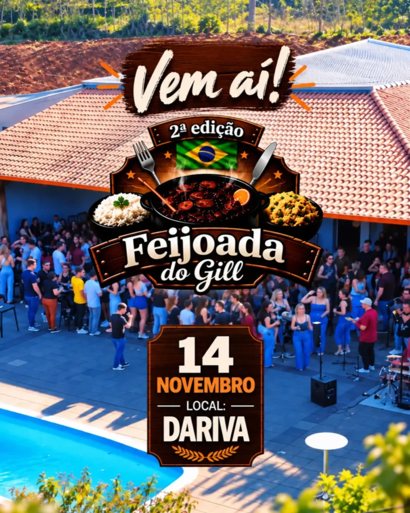 Quem foi já sabe… Quem não foi, essa é a chance! 🥘🔥 Vocês pediram bis e vem aí a 2ª Feijoada do Gill com pagode! 🎶🍻 📅 14 de novembro 2026 📍 No Rancho Dariva Francisco Beltrão PR Vamos repetir o local e criar novas lembranças com feijoada caprichada, pagode e aquela resenha boa! 🧡 🎟️ Em breve, ingressos disponíveis! Salva a data e marca quem vai com você! 👇 Quem esteve na primeira: gostou? Então bora repetir! 😍 #feijoadadogill #calendariodeeventosfb #franciscobeltrao #ranchodariva #feijoadafb