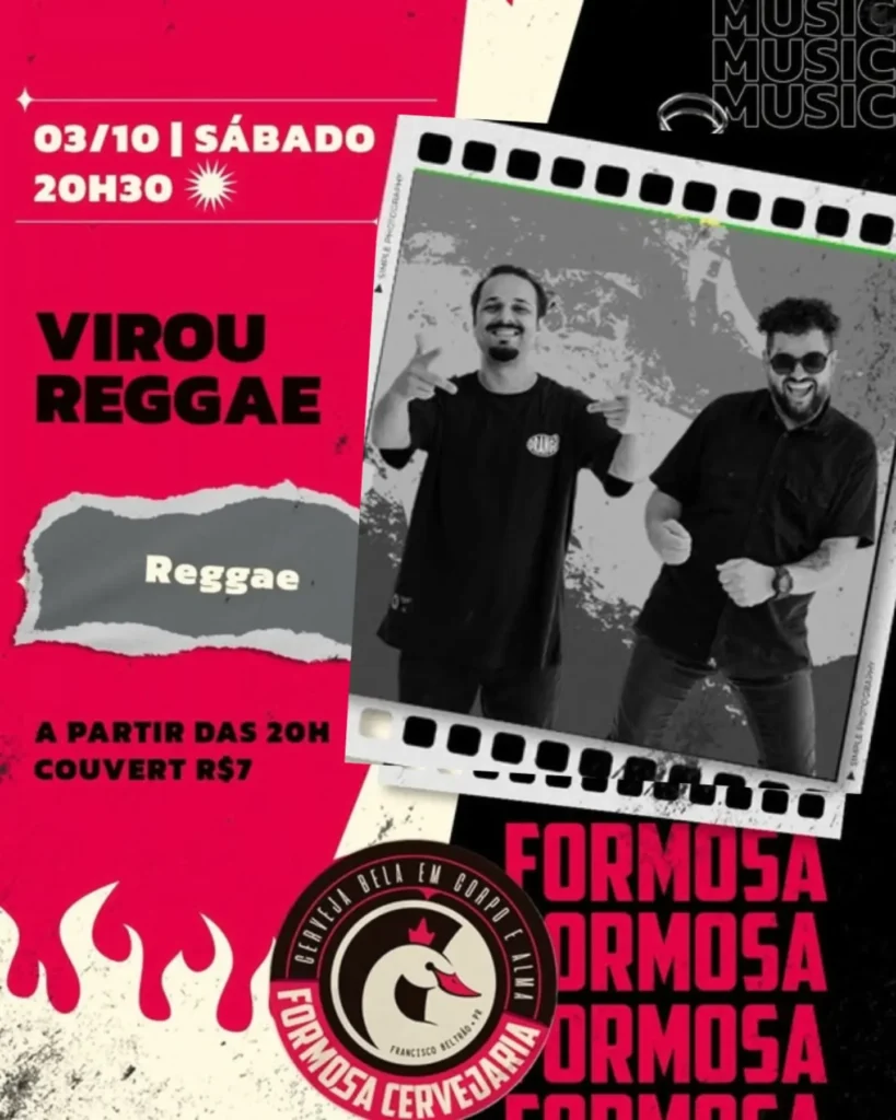 Em clima de paz, um bom chope na mão e muito reggae, vamos curtir este sábado no Formosa Pub. Os grandes @doomatu e @zuretarosin 🇯🇲 tem o dom do ritmo, então deixa o reggae conduzir. Das 17h30 às 20h todos os chopes Formosa de 450 ml pelo valor de 300 ml Show às 20h30 🍺 Couvert R$ 7 Reservas pelo whats 46 99103 7545 Rua Ponta Grossa 2080 Centro Francisco Beltrão PR #formosapub #happyhourfb #calendariodeeventosfb #franciscobeltrao #barzinhofb