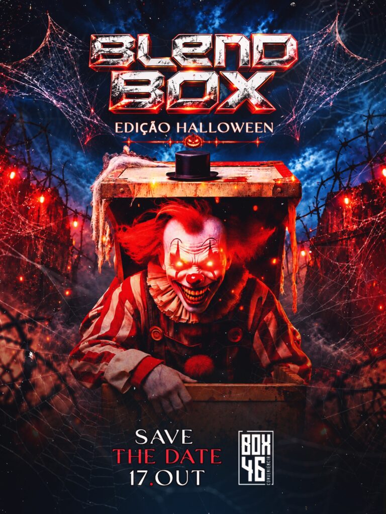 SAVE THE DATE 🎃 O Halloween da Blend Box está de volta e dessa vez, mais cedo. Prepare-se para uma noite sinistra, junto com a Box46. 17.10 👻