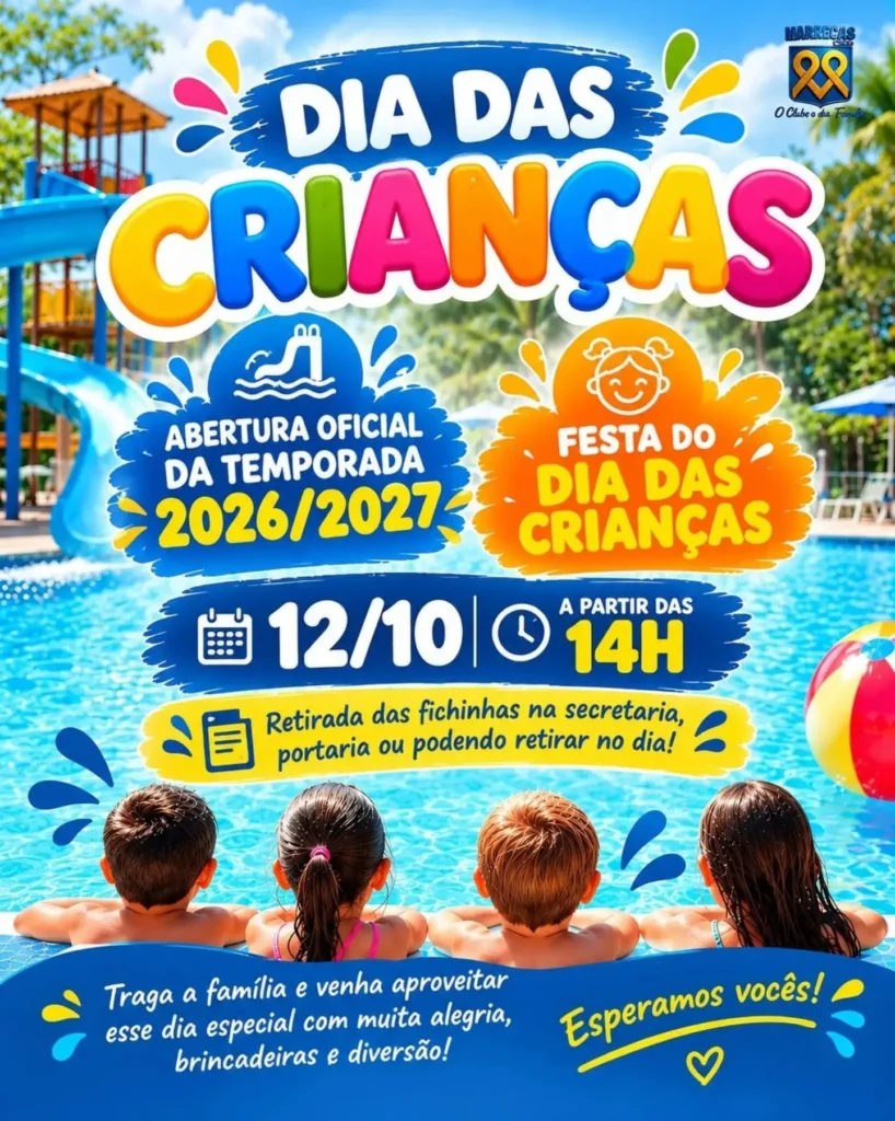 🎉 💙 Um dia cheio de alegria para os sócios do Marrecas Clube. 💦 ☀️ Prepare a família, porque o dia mais divertido está chegando! 🥳 🎈 📅 12 de outubro segunda ⏰ A partir das 14h Teremos a abertura oficial da temporada 2026/2027 do parque aquático e uma festa especial para comemorar o Dia das Crianças! 🏊‍♀️ 🎊 Vai ter muita diversão, brincadeiras, alegria e momentos especiais para curtir com toda a família! 😍 💙 🎟️ Não esqueça de retirar as fichinhas na secretaria ou na portaria. Também será possível retirar no dia da festa! ✨ Esperamos vocês para fazer desse dia uma lembrança inesquecível! #marrecasclube #diadacriancafb #calendariodeeventosfb #franciscobeltrao