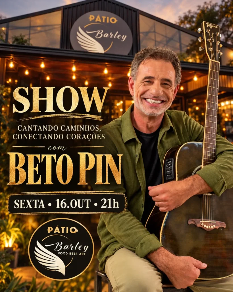 🎶 Amigos, alguns encontros viram lembranças que a gente guarda no coração! Nesta sexta 16/10, quero encontrar vocês no Pátio Barley para uma noite de música, histórias e emoções inesquecíveis. Canções que marcaram nossas vidas e outras que nasceram dos meus caminhos, pra cantar juntos, sorrir e celebrar a amizade! ❤️🎸 ✨ CANTANDO CAMINHOS, CONECTANDO CORAÇÕES 📅 Sexta 16 de outubro às 21h 📍 Pátio Barley — Av Júlio Assis Cavalheiro, bairro Industrial Francisco Beltrão PR Convide os amigos e venha fazer parte dessa noite comigo! #calendariodeeventosfb #patiobarley #franciscobeltrao #betopin #barzinhofb