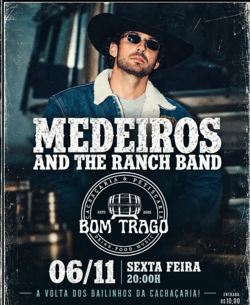Todo mundo sabe quando essa turma sobe no palco da Cachaçaria a festa é garantida! Medeiros and The Rancho Band está de volta à casa para uma noite daquelas. 🔥 06/11 sexta a partir das 20h Couvert R$ 10 Chama os amigos, salva esta data e vem com a gente comemorar a volta dos bailinhos da Cachaçaria mais animada da cidade. 🎟️ Cachaçaria Bom Trago Whats 46 99926-7777 #franciscobeltrao #calendariodeeventosfb