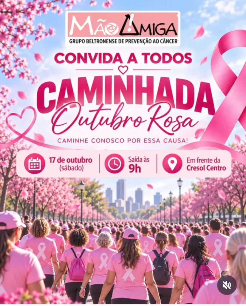 🎀 Informação também é uma forma de cuidado! Neste Outubro Rosa, a Mão Amiga convida você a caminhar pela conscientização sobre o câncer de mama, reforçando a importância da prevenção e do diagnóstico precoce. 💗 🌷 Compartilhe este post, marque quem vai com você e convide toda a família! 💗 Vamos juntos levar essa causa mais longe? Cada passo conta! Caminhada sábado dia 17/10 Horário 09h Saída em frente a Cresol Centro Av Júlio Assis Cavalheiro | Francisco Beltrão PR #calendariodeeventosfb #eventosfb #maoamigafb #franciscobeltrao