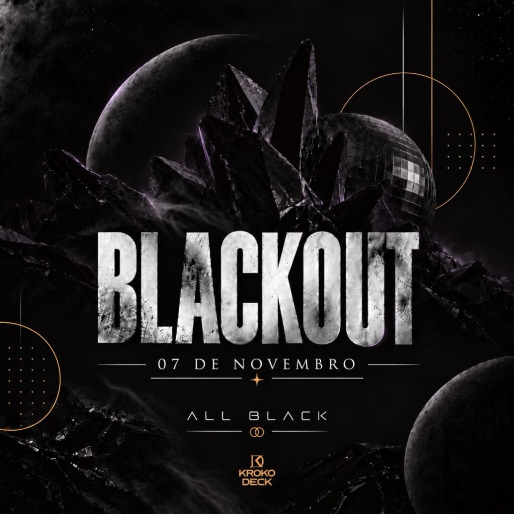 Uma noite criada para quem gosta de festa, energia boa e uma experiência diferenciada. No dia 07 de novembro, o Kroko Deck recebe a BLACKOUT, uma festa onde o preto será o protagonista da noite. Prepare-se para uma mistura de ritmos que vai passar por sertanejo, pagode, funk e eletrônico, mantendo todos animados do começo ao fim. Vista seu melhor preto, reúna seus amigos e venha viver essa noite com a gente. 📅 07 de novembro 🕖 A partir das 19h 🖤 Dress code: All Black Uma noite. Uma vibe.